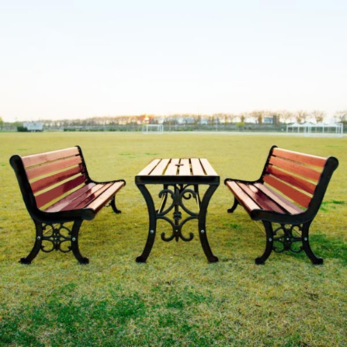 S2433 꽃무벤치세트(6~8인용) 목재 주물 야외 테라스 공원 산책 테이블 의자 세트