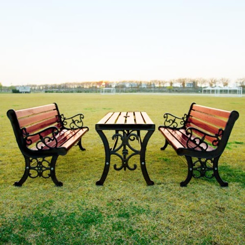 S2298 꽃등벤치세트(6~8인용) 목재 주물 야외 테라스 공원 산책 테이블 의자 세트