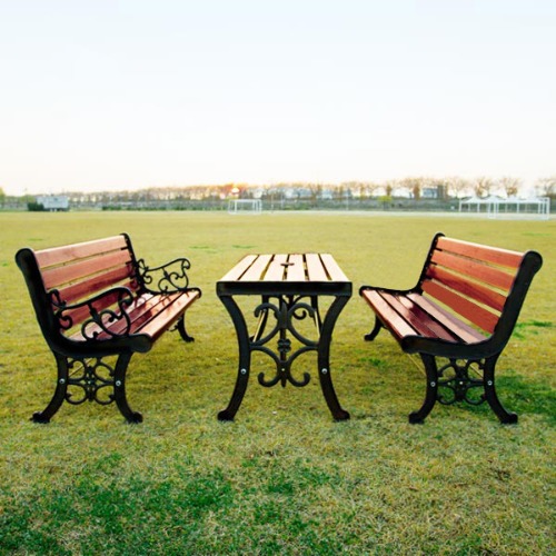 S2434 꽃등무벤치세트(6~8인용) 목재 주물 야외 테라스 공원 산책 테이블 의자 세트